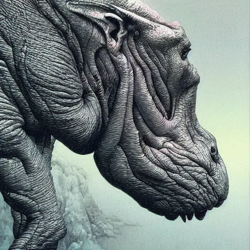 Image similar to a side view of spirit of hippopotamus, highly detailed, art by ayami kojima, beksinski, giger