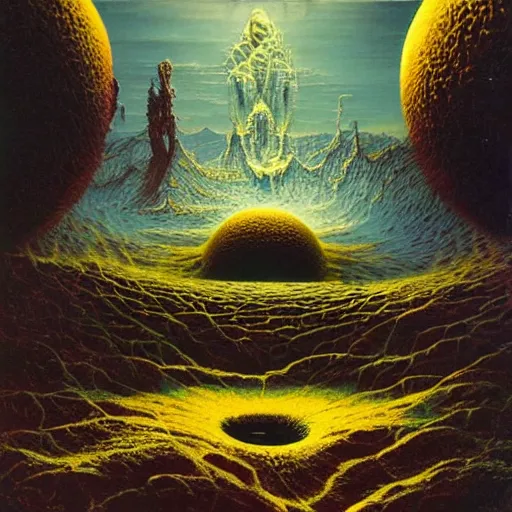 Prompt: a hybrid of the mandelbox and a barren hellscape populated by demons ; illustrated by thomas kincade, wayne douglas barlowe, and chris foss