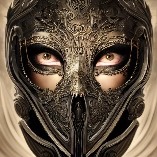 Image similar to Very very very very highly detailed epic photo of face with venetian mask, intricate, dystopian, sci-fi, extremely detailed, digital painting, artstation, concept art, smooth, sharp focus, illustration, intimidating lighting, incredible art by Artgerm and Brom