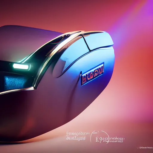 Image similar to award winning product photography, 3 5 mm lens, of a glossy orange metallic and shiny purple metallic shiny ergonomic hololens in style of a bugatti cheyvron, studio lighting,