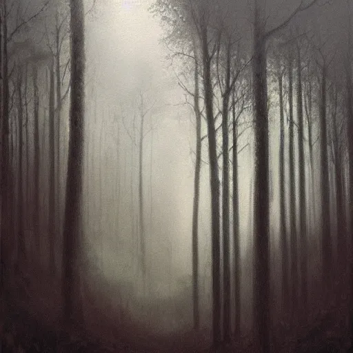 Image similar to a highly detailed oil painting of a bruning old town in a dark mystical forest, beksinski, moody, atmospheric, volumetric light, 4 k