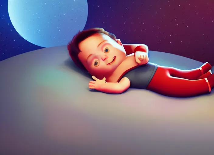 Prompt: toddler elon musk lying on a fluffy rug playing with his space rockets, rendered with renderman, painterly, soft evening lighting, artstation, cgsociety