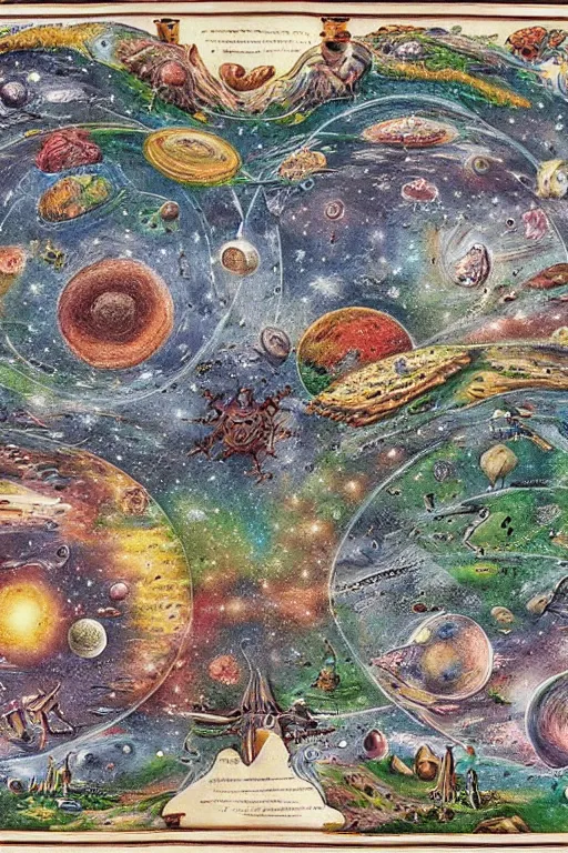 Image similar to a map of another galaxy, in the style of the codex seraphinianus