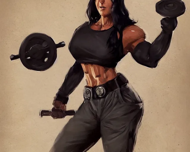 Prompt: portrait of a female bodybuilder dressed in a bodyguard costume in team fortress 2 style, epic, tragic, dark fantasy art, fantasy, pretty, hd shot, digital portrait, beautiful, artstation, comic style, by artgerm, guy denning, jakub rozalski, magali villeneuve and charlie bowater