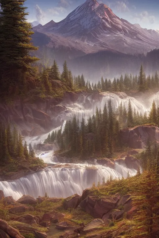 Prompt: Twin Peaks artwork by Cam Floyd, Matte painting, trending on artstation and unreal engine