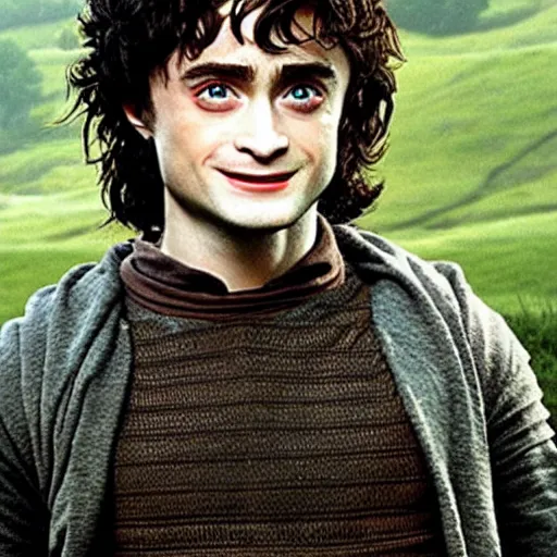 Prompt: Daniel Radcliffe as Frodo in lord of the rings