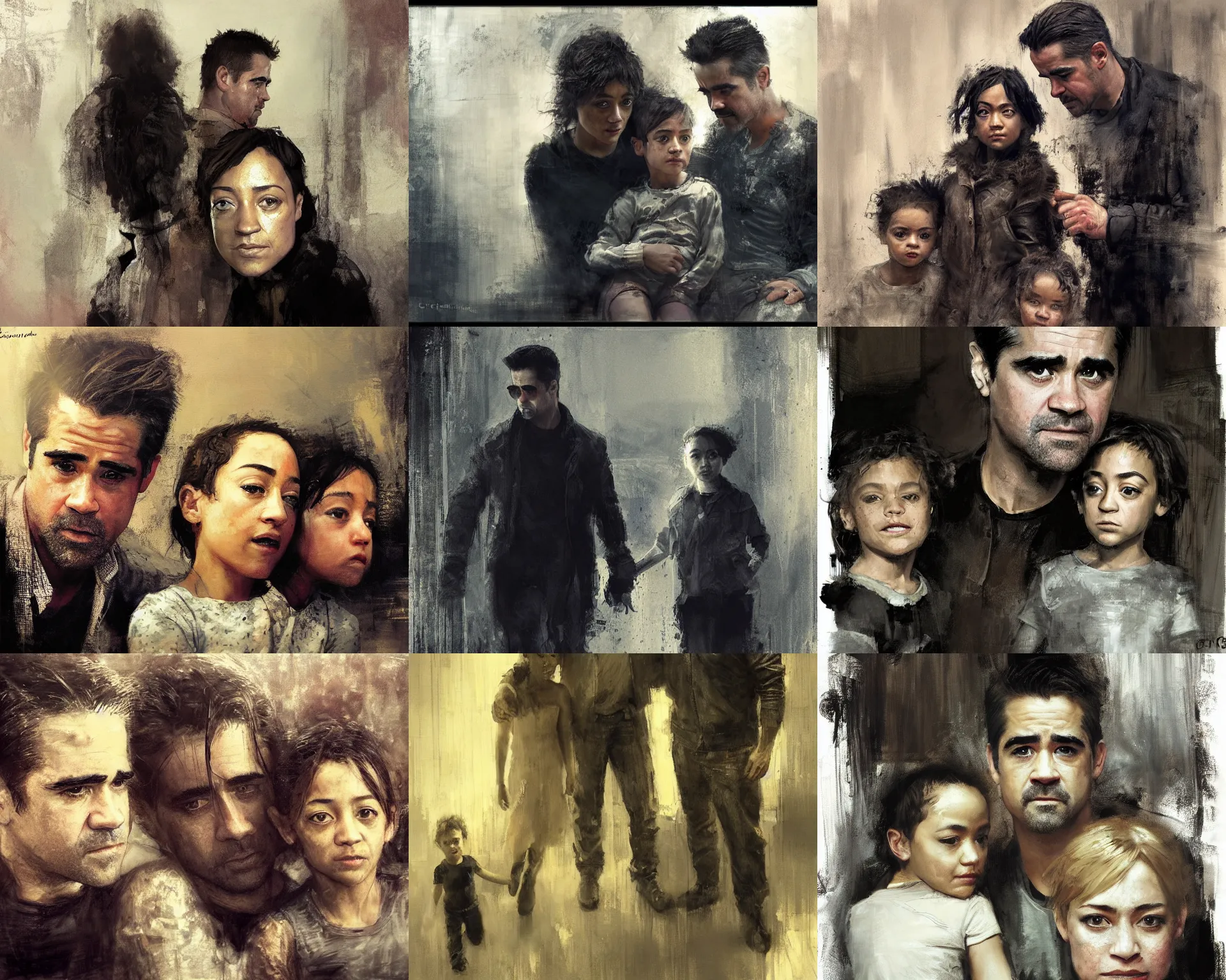 Prompt: family, colin farrell and ruth negga with there kid, detailed face, highly detailed, by jeremy mann
