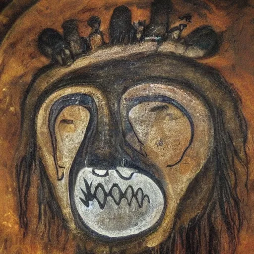 Image similar to shaman in a bear mask, chauvet cave painting