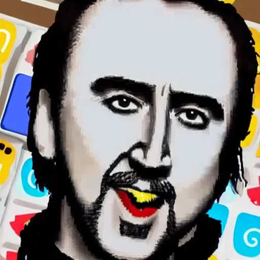 Prompt: nic cage as an emoji, discord style,