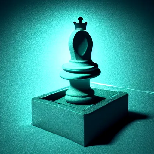 Image similar to underwater tintype photo of a queen chess piece made of led lights, Puddles, Isometric 3D Fantasy, smooth 3D Illustration, Cinematic Matte Painting, soft render, volumetric lighting , worm eye view,