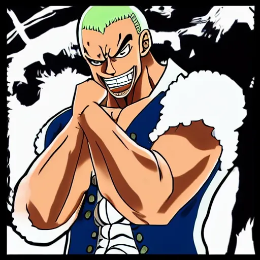 Image similar to the rock in the style of one piece anime