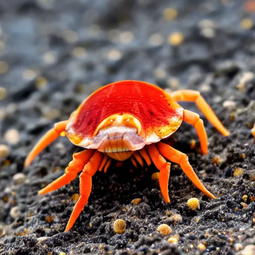 Prompt: Detailed 4k photo of a Hermit crab with a curly mustache on the beach, afternoon