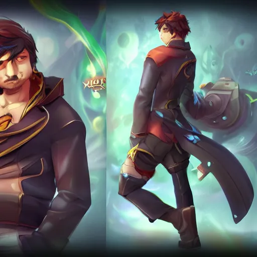 Prompt: anime cute Nathan Fillion with mustache and big eyes, splash art by League of Legends, highly detailed, trending on Artstation and Safebooru in category Voluptious