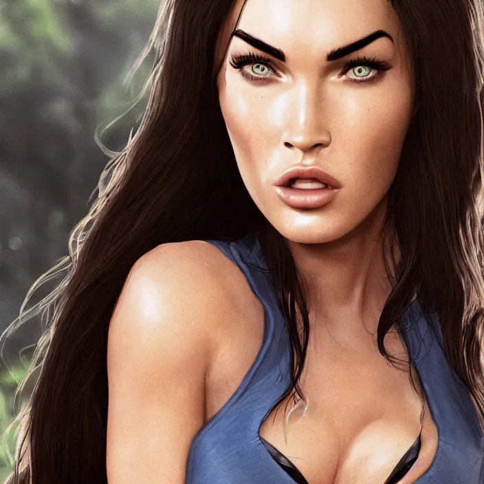 Image similar to megan fox in rick and morty, au naturel, hyper detailed, digital art, trending in artstation, cinematic lighting, studio quality, smooth render, unreal engine 5 rendered, octane rendered