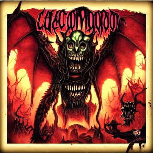 Prompt: Cacodemon death metal album cover