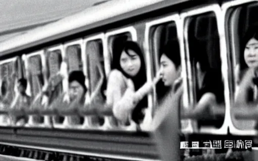 Image similar to Filipino college students ride a train, film still, ethereal, rule of thirds by Iwai Shunji
