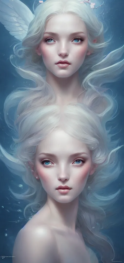 Image similar to character art of a goddess of magnolias as windy dusty underwater angelic young female | | seductive - fine - face, pretty face, key visual, realistic shaded perfect face, fine details by artgerm, wlop, tom bagshaw, james jean, andrei riabovitchev, marc simonetti, trending on artstation