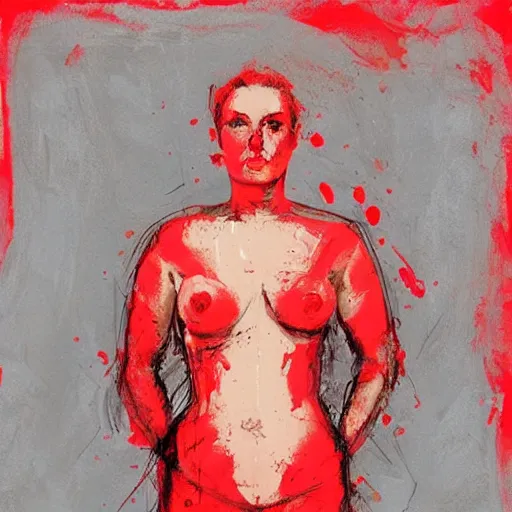 Image similar to full body portrait of a woman in the shape of red paint, artwork by guy denning and charlie bowater,