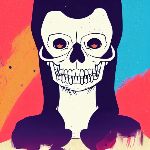 Image similar to delirium anime skull girl face portrait by petros afshar, tom whalen, laurie greasley, war face by greg rutkowski