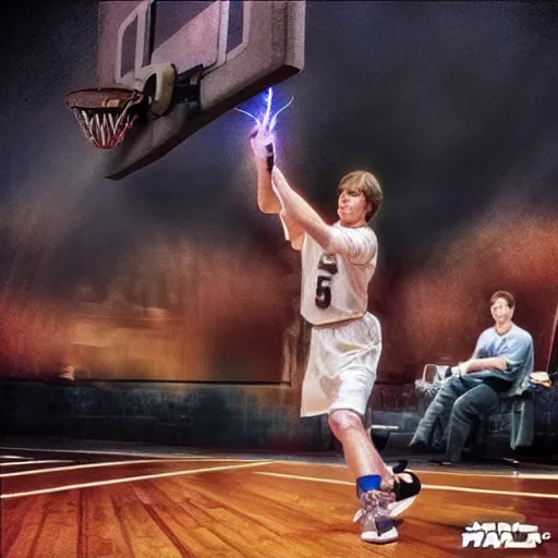 Prompt: “ luke skywalker using the force to play basketball, highly detailed, 4 k, hdr, smooth, sharp focus, high resolution, award - winning photo ”