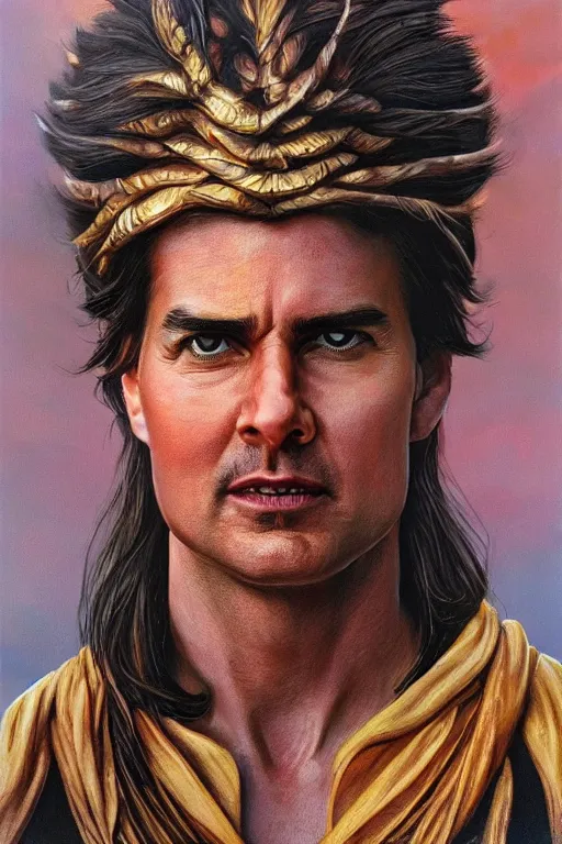 Prompt: Indian God Mahavishnu Tom Cruise, hyperrealistic portrait