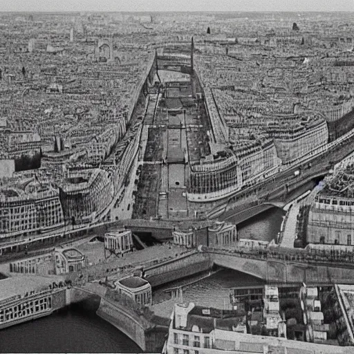 Prompt: paris in 1 9 2 7, shot from drone, by rembrandt