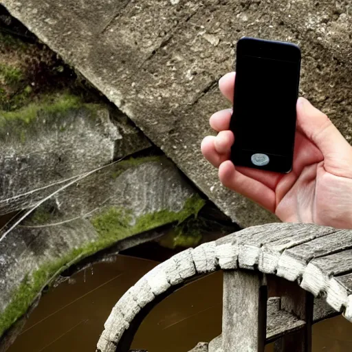 Prompt: fingers on a watermill wheel swiping up on a smartphone