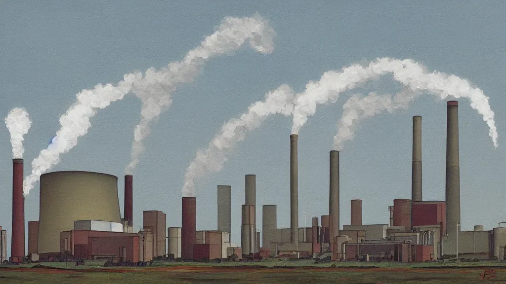 Prompt: a power plant precisionism artwork