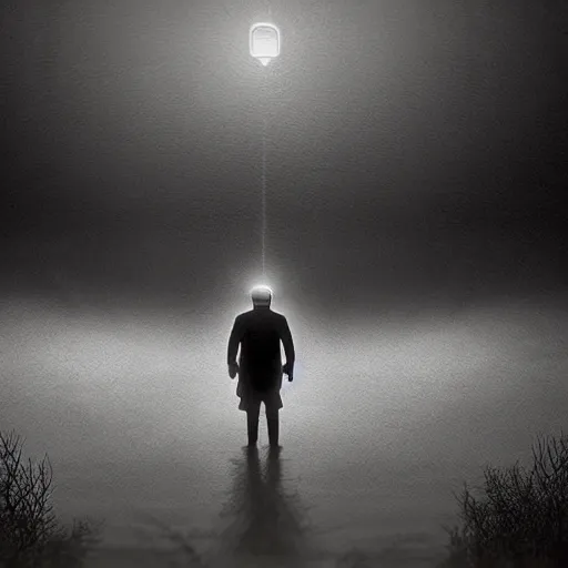 Prompt: once there was a time darker than the human mind the old man told me if there was a light it cried a while before it died it died away that night he told me of the darkest time with his own eyes he had witnessed this crime, cinematic landscape, sparks, diffuse light, hyperrealistic