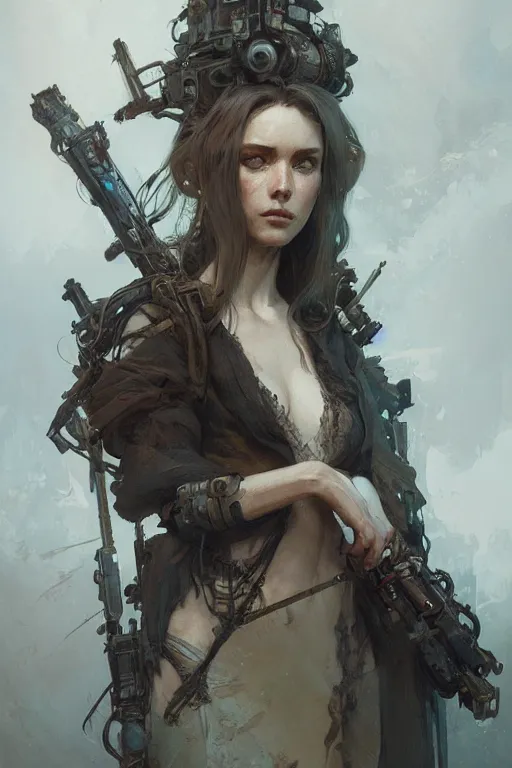 Image similar to A full portrait of a beautiful post apocalyptic offworld enchanter, intricate, elegant, highly detailed, digital painting, artstation, concept art, smooth, sharp focus, illustration, art by Krenz Cushart and Artem Demura and alphonse mucha