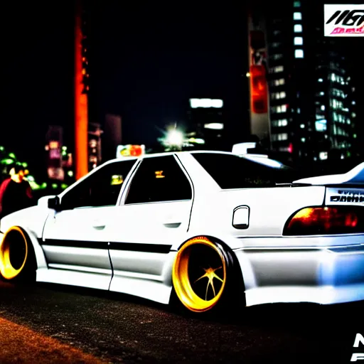 Image similar to a car JZX100 twin turbo drift at illegal car meet, Shibuya prefecture, city midnight mist lights, cinematic lighting, photorealistic, highly detailed wheels, high detail