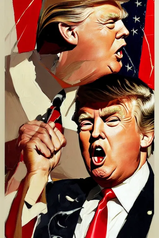 Prompt: donald trump, painting by jc leyendecker!! phil hale!, angular, brush strokes, painterly, vintage, crisp