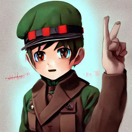 Image similar to beautiful little boy in nazi uniform posing. red, green, blue and gray pallet color. made in abyss art style, inspired by kris from deltarrune, cute detailed artwork, anatomically correct, soft details, ilya kuvshinov, reflection, perfect composition, portrait, illumination, digital art, detailed anime soft face, symmetrical face