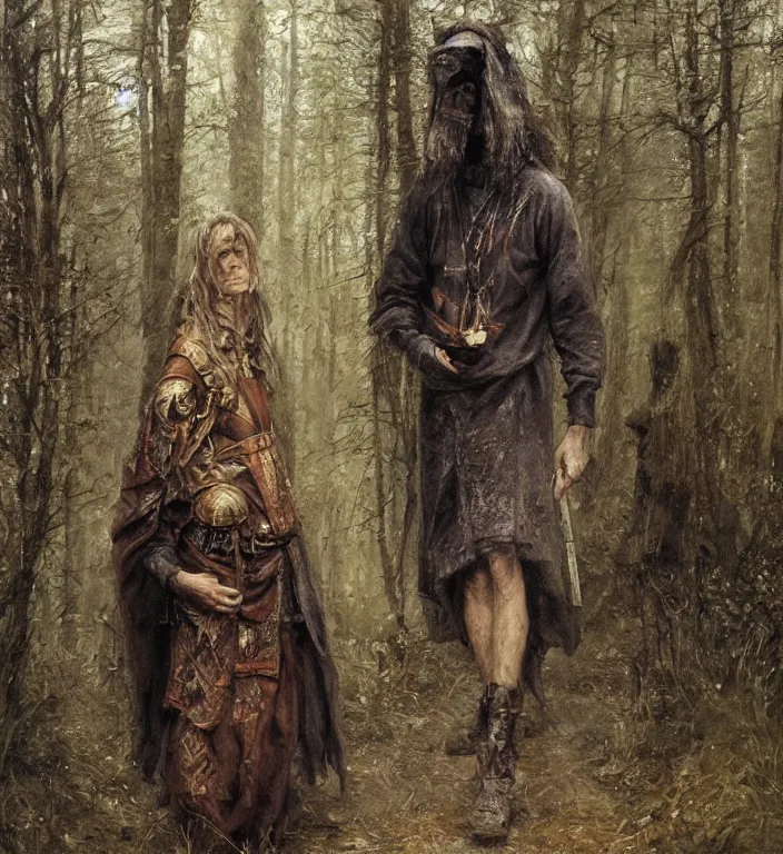 Image similar to slavic dog head man, woolen torso in medieval clothes, walking in the forest, orthodox saint christopher, art by luis royo, oil painting, painting by viktor vasnetsov, concept art, hyperrealism, beautiful, high resolution, trending on artstation,