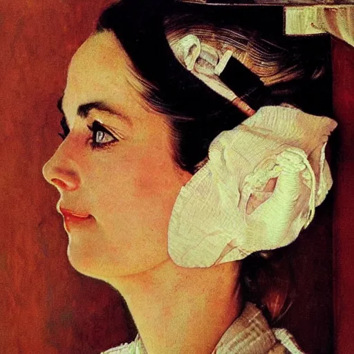 Image similar to portrait of a woman's eye with warm eyes, beautiful and elegant, warm and seductive ， detailed depiction, norman rockwell, jacob collins, tom lovell, frank school