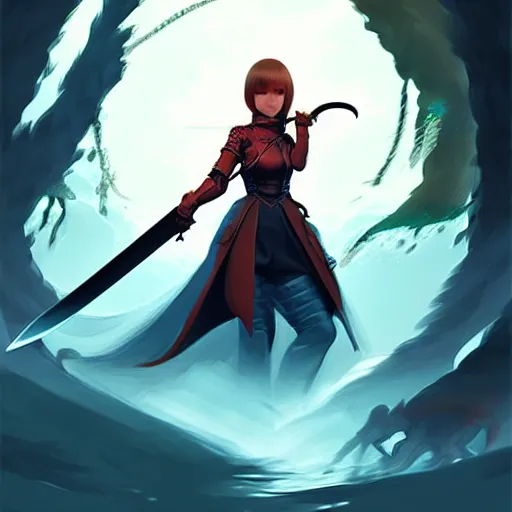 Image similar to a woman holding a sword with a dragon on it, concept art by Ilya Kuvshinov, contest winner, fantasy art, official art, concept art, high detail, experimental, high quality, hyperrealistic, 4k