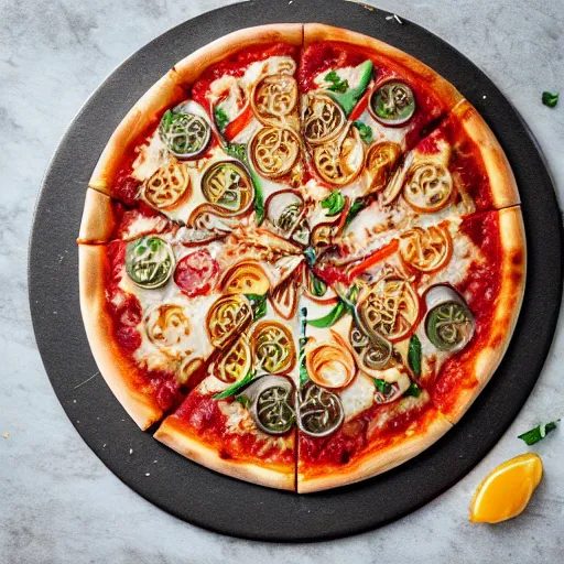 Prompt: mandala pizza mandala, food photography, award wining