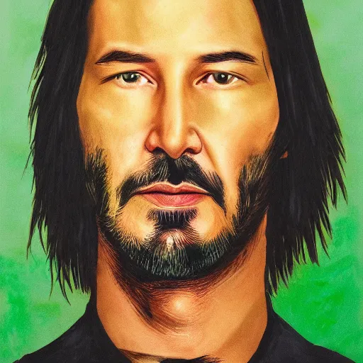 Image similar to a portrait of keanu reaves face as green leaves