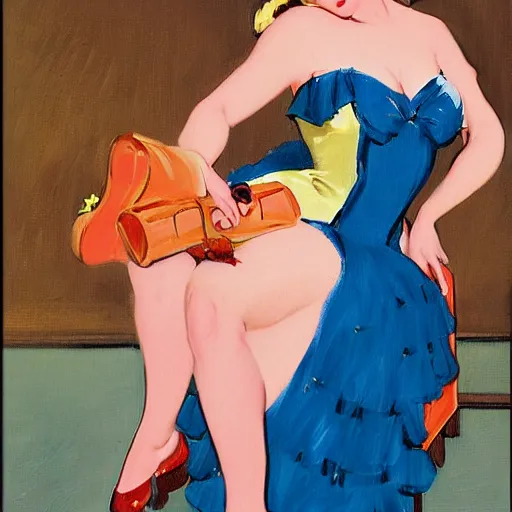 Image similar to a painting in the style of gil elvgren and in the style of charles dana gibson.