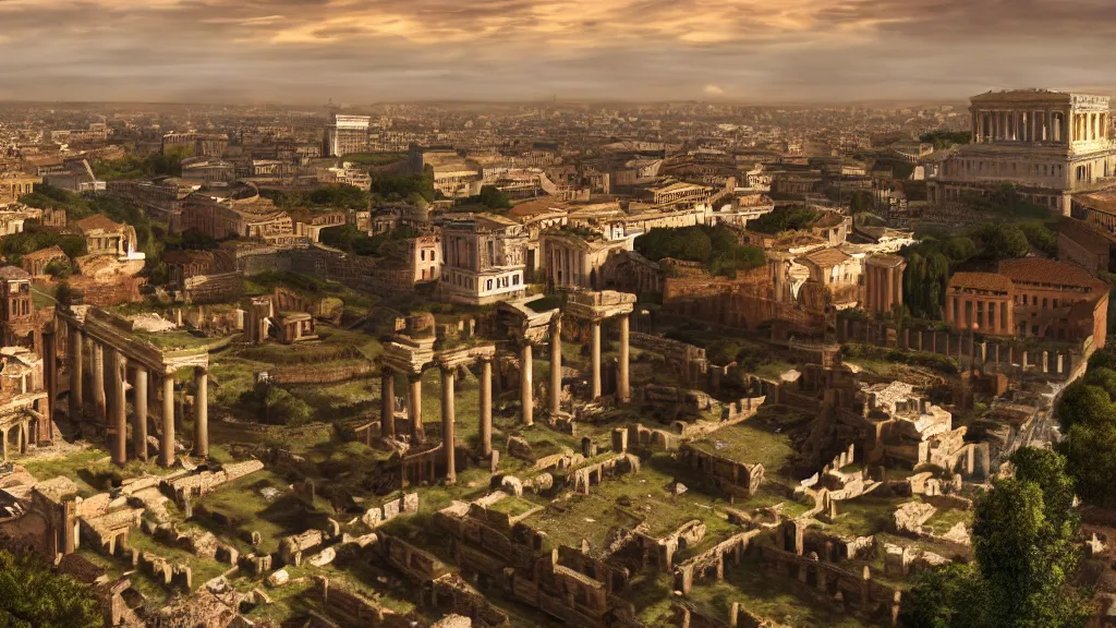 Prompt: shores of ancient Rome with roman monuments and buildings on the horizon, volumetric lighting, beautiful scenery, hd, hdr, cinematic 4k wallpaper, 8k, detailed, high resolution, artstation, early medieval, realistic, Rome, Roman Monuments