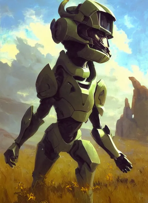 Prompt: Greg Manchess painting of an anthropomorphic Corgi from Metroid Prime wearing Forerunner Armor from Halo, countryside, calm, fantasy character portrait, dynamic pose, above view, sunny day, thunder clouds in the sky, artwork by Jeremy Lipkin and Giuseppe Dangelico Pino and Michael Garmash and Rob Rey, very coherent asymmetrical artwork, sharp edges, perfect face, simple form, 100mm