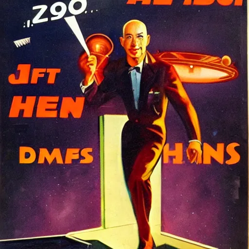 Image similar to 1 9 5 0 s sci - fi movie poster of jeff bezos being abducted by aliens