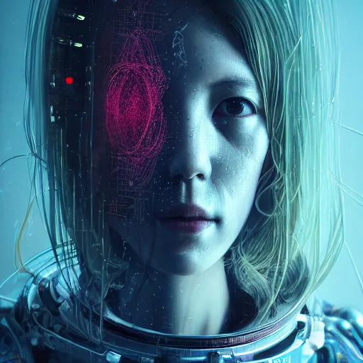 Prompt: hyperrealistic portrait of a woman monster astronaut, full body portrait, well lit, intricate abstract. cyberpunk, intricate artwork, by Tooth Wu, wlop, beeple. octane render,in the style of Jin Kagetsu, James Jean and wlop, highly detailed, realism, photo, focus, soft light, god illumination, intricate concept art, digital painting, ambient lighting, 4k, artstation