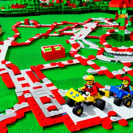 Prompt: lego mario kart track