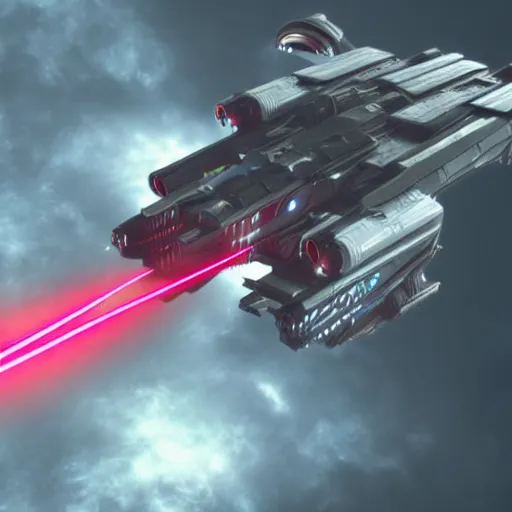 Prompt: a futuristic spaceship firing it's laser cannon, detailed, photorealistic, 4k