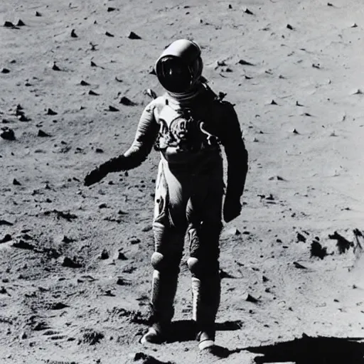 Prompt: detailed photo of a diver wearing an early diving suit on the moon. the diver is holding an electric guitar. old diving suit. early diving suit. old diving suit photos. detailed