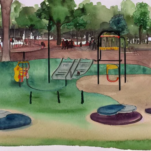 Prompt: high detail watercolor of playground