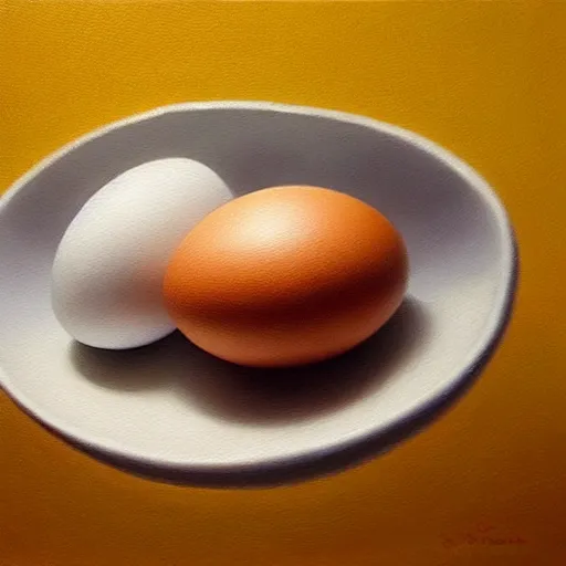 Image similar to a hyper-realistic studio oil painting of an egg; hyper-detailed; an extraordinary masterpiece!!!; flawless; trending on artstation