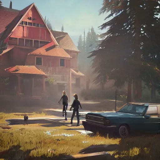 Prompt: 🏘, style game life is strange of square enix, trending on artstation, painted by greg rutkowski, render with game the last of us parte ii details