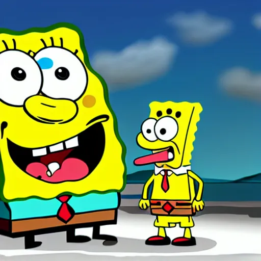 Image similar to spongebob licking a sad child, photorealistic